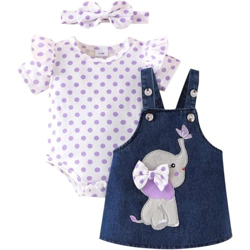 Baby Girl Clothes Newborn Ruffle Romper Elephant Jeans Skirt 0-18M
