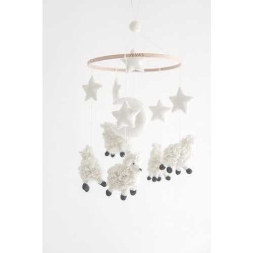 White Sheep Crib Mobile: Handmade Wool Felt Farm Animal Decor