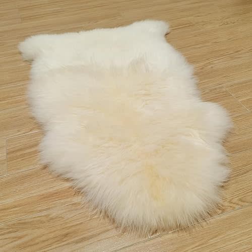 Kopal Genuine Australian Sheepskin Rug, Real Lambskin Area Rug, 2x3 ft Single Pelt, Natural White