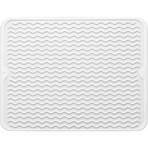 Silicone Dish Drying Mat, Non-Slip Easy Clean Sink Mat, White, 17" x 14"