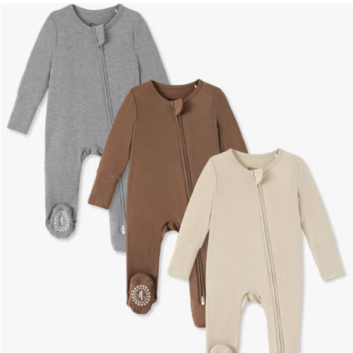 PATPAT 3 Pack Bamboo Viscose Baby Footed Pajamas with Anti-Grips, NB-2T
