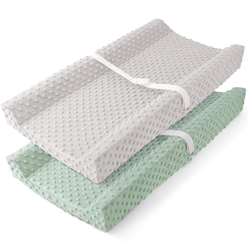 Susurration 2Pack Changing Pad Covers Super Soft Minky Dots Plush Changing Table Covers 33x17x7in Breathable Changing Pad Sheets for Unisex Baby Girls and Boys (Grey&Green)