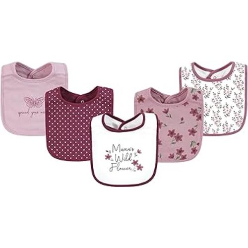 Hudson Baby Infant Girl Cotton Bibs, Plum Wildflower, One Size