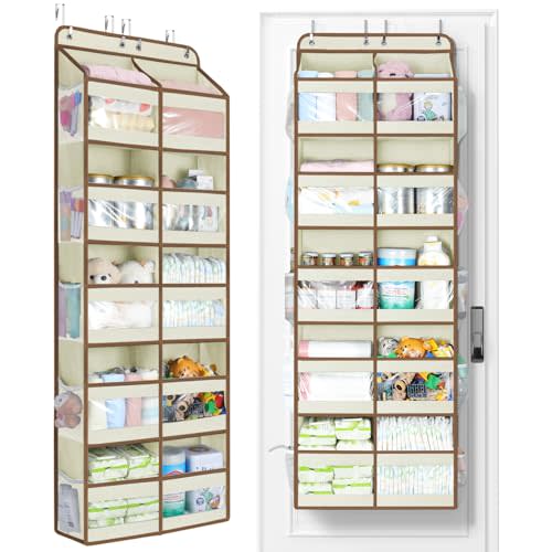 Yecaye 5-Tier Over The Door Organizer Dual-Column, 80lbs Load Over the Door Storage of 10 Compartments, Heavy Duty Door Organizer Hanging for Bedroom Closet Nursery Bathroom Pantry, Beige, 2 Pack