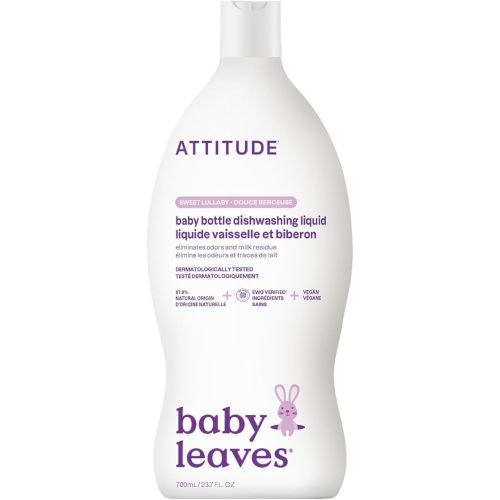 ATTITUDE Baby Bottle & Dish Soap, EWG Verified Bottle Cleaner, Dye Free, Removes Milk Residue & Grease, Vegan, Sweet Lullaby, 23.7 Fl Oz