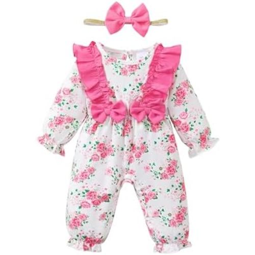 SUNNY PIGGY Newborn Baby Girl Clothes Baby Girl One Piece Romper Fall Winter Long Sleeve with Hat Sets Cute Infant Outfits
