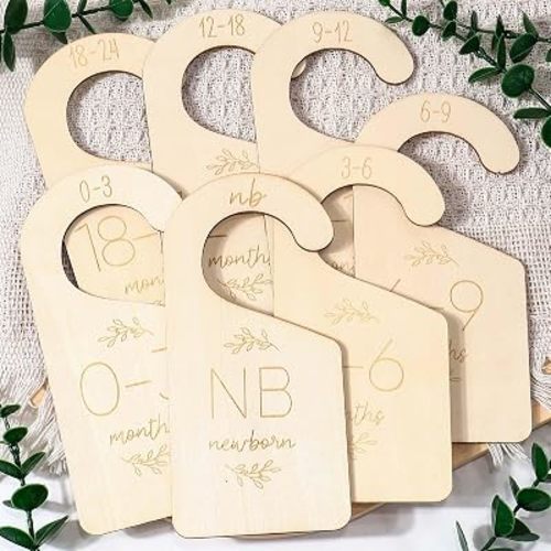 7 Pcs Wooden Baby Closet Dividers, Double-Sided Baby Clothes Size Hanger Organizer from Newborn to 24 Months, Nursery Closet Dividers for Girls and Boys Room Nursery Decor