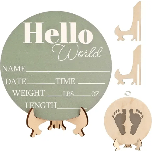Jeffdad Wooden Baby Name Announcement Sign, 7.08" Birth Announcement Sign Hello World Newborn Photo Prop for Babies for Baby Shower Party Gift Keepsakes (Green)