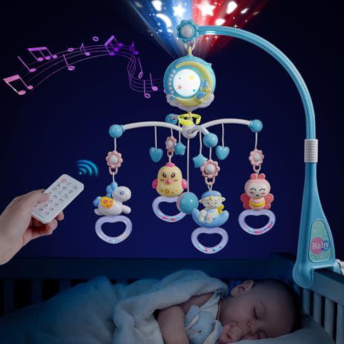 Mini Tudou Moon Crib Mobile with Music and Light, Baby Toys 0-6 Months | Baby Mobile for Crib, Crib Toys Hanging, Timing, Projection, Take-Along Rattle Music Box for Babies Boy Girl Toddler Sleep