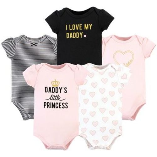 Hudson Baby Infant Girl Cotton Bodysuits, Daddys Little Princess 5-Pack, 9-12 Months