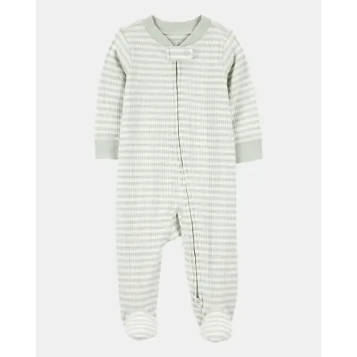 New Born Baby Boy Striped 2-Way Zip Ribbed Sleep & Play Pajamas - Green/White | Carter's
