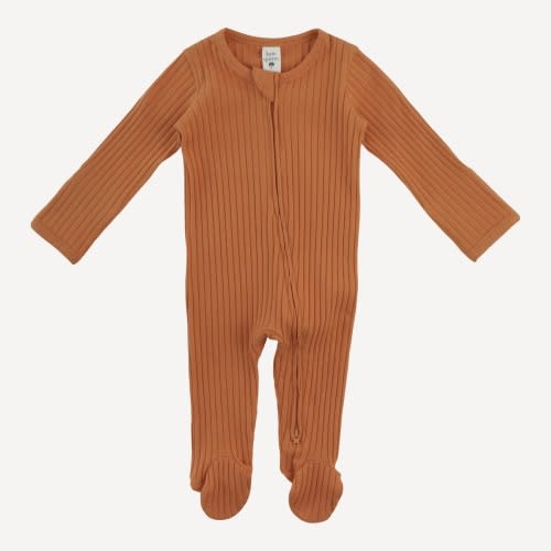 long sleeve two way zipper footie | caramel | organic cotton wide rib