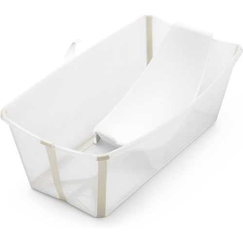 Stokke Flexi Bath Bundle, Sandy Beige - Foldable Baby Bathtub + Newborn Support - Durable & Easy to Store - Convenient to Use at Home or Traveling - Best for Newborns & Babies Up to 48 Months