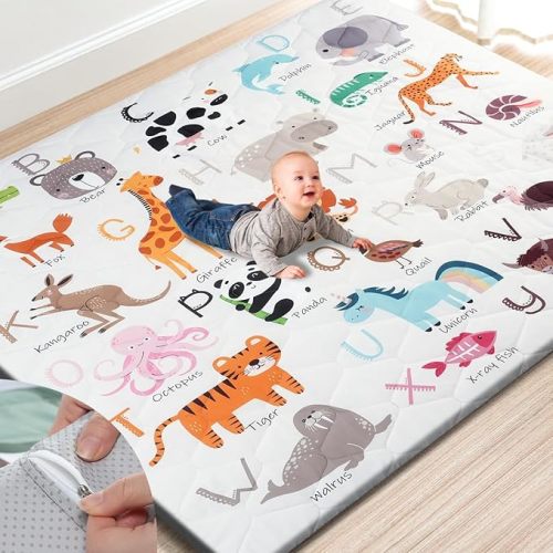 TINYHARBO Premium Foam Baby Play Mat 59" x 59" – Removable & Machine Washable Cover, Extra Thick Padding Playpen Mat, Non-Slip Crawling Mat, Easy to Clean for Infants, Toddlers & Babies