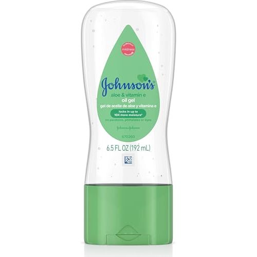 Johnson's Baby Oil Gel, Aloe Vera & Vitamin E, 6.5 fl oz | Mineral Oil Enriched, Moisturizing Baby Massage Oil, Dry Skin Relief for Kids & Adults, Gentle on Delicate Skin