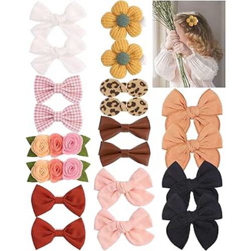 doboi Baby Girl Hair Clips 20PCS Baby Girl Bows Flower Cotton Prints Hair Accessories Fully Lined Alligator Hair Clips for Girls Toddler Kids