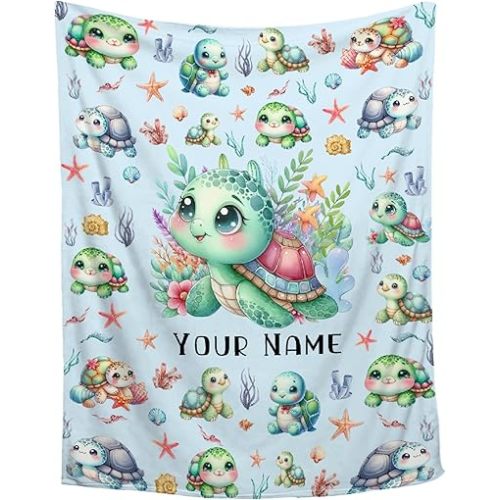 WHISKEYBLANKET Custom Turtle Personalized Baby Blanket, Soft & Warm, 30"x40" Toddler Size, Multicolor