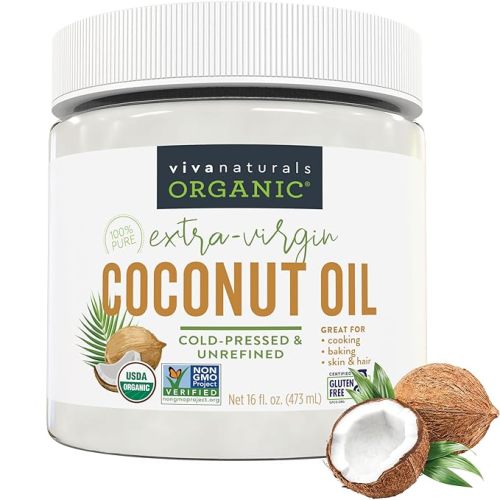 Viva Naturals Organic Coconut Oil, 16 fl oz – Unrefined, Cold-Pressed Extra Virgin Coconut Oil, USDA Organic & Non-GMO, Natural Cooking Oil, Hair Oil & Skin Oil