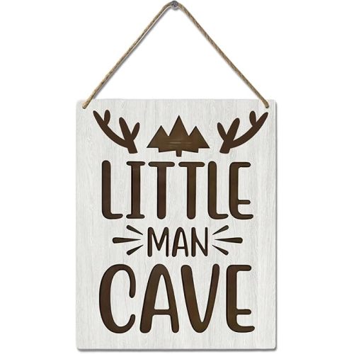 Woodland Nursery Wall Decor for Baby Boys Rustic Deer Forest Animal Wood Signs, Nursery Room Decor for Boys, Little Man Cave Sign Wooden Wall Art for Boys Bedroom Farmhouse Signs 10x8 Inch