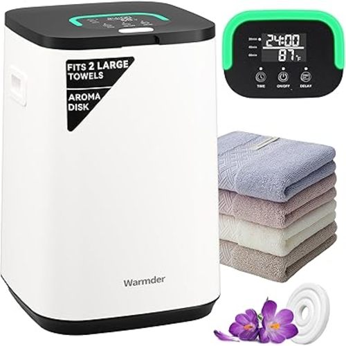 Upgraded Towel Warmers for Bathroom, Towel Warmer Bucket with Timer 20/40/60Min, LED Display, Delay Timer Up to 24Hours, Auto Shut Off, Child Lock, Fits Two 40x70 Towels Blankets PJ's - Black