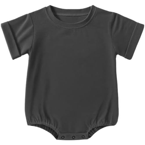 Baby Boy Girl Bubble Romper Short Sleeve Plain Bodysuit T-Shirt Oversize Tops Crewneck Outfit