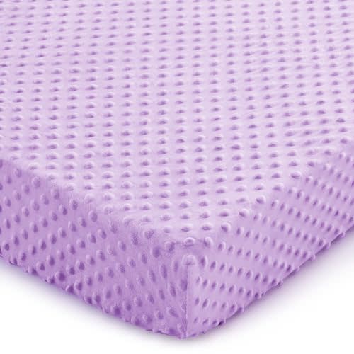 Entisn Pack N Play Sheets Fitted, 26 x 38 Inch Minky Dot Mini Crib Sheet for Girls, Soft and Warm Fleece Nursery Bedding for Most Mini Crib Mattresses (Light Purple)