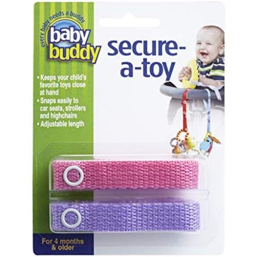 Baby Buddy Secure-A-Toy, Safety Strap Secures Toys, Teether, or Pacifiers to Strollers, Highchairs, Car Seats, Adjustable Length to Keep Toys Sanitary Clean, Registry Must Haves, Pink-Lilac, 2 Count