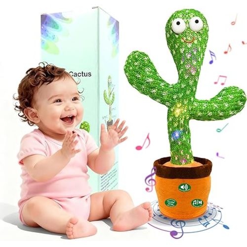 Interactive Baby Toys Dancing Talking Cactus Toy,Funny Gift for Infant 6-18 Months, Singing Musical Record Repeat What You Say Light Up Toy for Toddler 1 2 3 Year Old Boy Girl (Volume Adjustment)