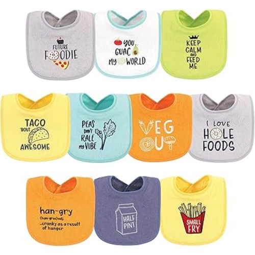 Hudson Baby Unisex Baby Cotton Terry Drooler Bibs with Fiber Filling, Food Neutral, One Size