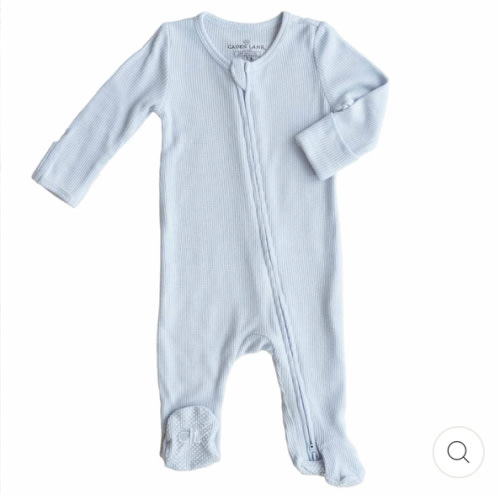 Waffle Bamboo Zipper Footie - Ice Blue