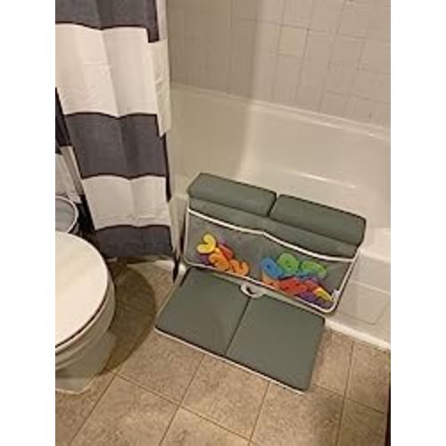 Bath Kneeler and Elbow Rest Pad, 1.75 inch Extra Thick Baby Bath Kneeling Pad and Elbow Pad for Bathtub. Bath Tub Elbow Pad with Infant Toy and Baby Accessories Organizer, Grey - Gray - Large (Pack of 1)