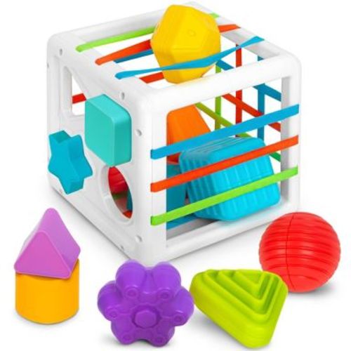 Playkidiz Shape Sorter Baby Toys, Sorting & Stacking Blocks Toy for Toddlers, 10 Sensory Shapes