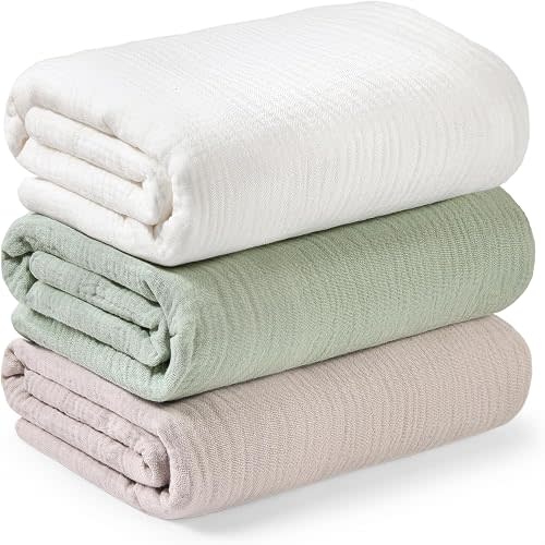 3pk Muslin Swaddle Blankets for Newborns Boys, Girls (Sage, 47x47)