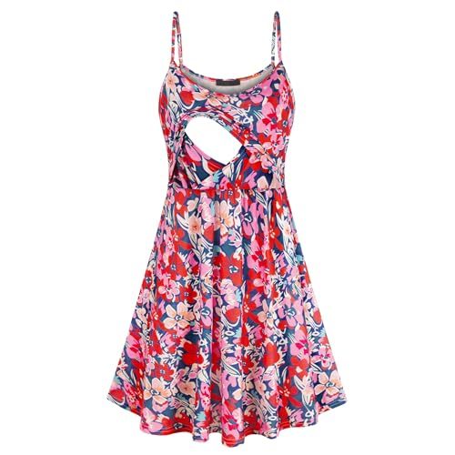 connche Floral Maternity Summer Dress Spaghetti Strap Nursing Breastfeeding