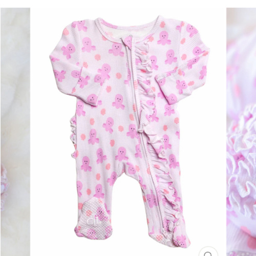 Bamboo Waffle Ruffle Zipper Footie | Sea Snuggles