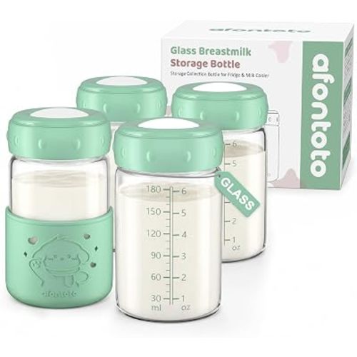 Glass Breastmilk Storage Bottles, Replacement Spectra Pump Bottles, BPA Free Wide Neck Borosilicate Glass Breast Milk Collection Baby Bottle with Silicone Sleeve, Breastfeeding Essentials, 6oz, 4 PCS