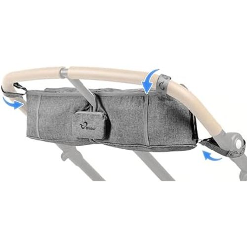 StrollAir Double Parent Stroller Organizer with Insulated Cup Holder Caddy - Universal Fit for Mountain Buggy, Twin Way, Bob Duallie, Baby Jogger City Mini GT (Grey)