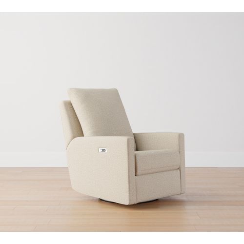 Ayden Square Arm Upholstered Power Swivel Glider Recliner, Polyester Wrapped Cushions, Luxe Boucle Pebble