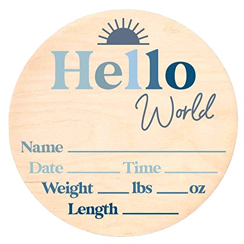Hello World Newborn Sign - Baby Name Birth Announcement Plaque for Hospital - Photo Prop - Nursery Decor - Shower Gift