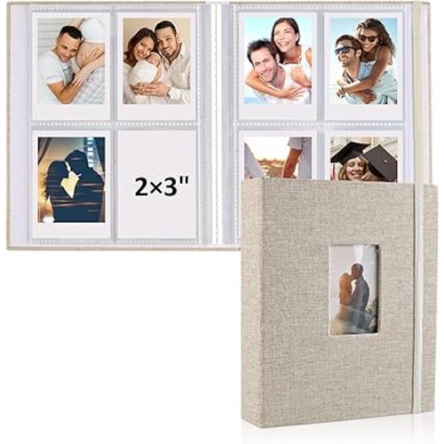 vivinin 2PCS Polaroid Photo Album, 2x3 Inch Pockets Mini Photo Album for 104 Pockets Hold 208 Pictures, Linen Hardcover Polaroid Album Book for Photos, Family Anniversaries, Baby Vacations (Beige)