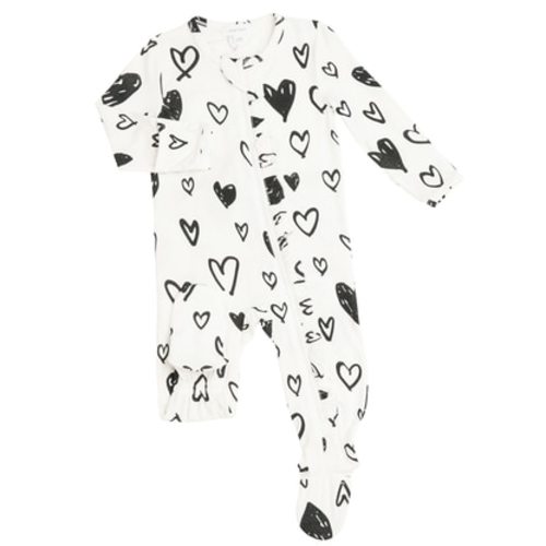 Ruffle Zip Footie, Hearts, Size: Newborn