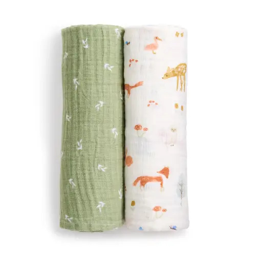 aden + anais sage woodland essentials cotton muslin swaddles 2 pack