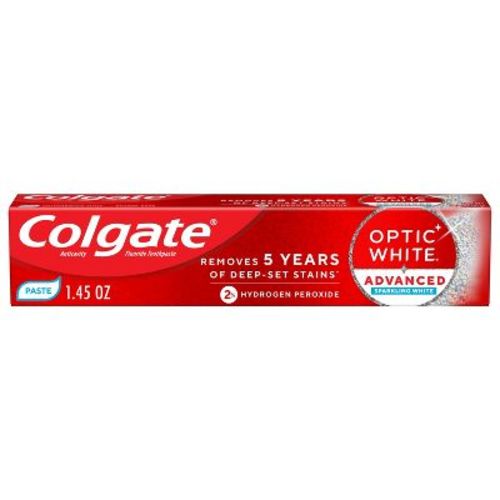 Colgate Optic White Advanced Teeth Whitening Toothpaste Sparkling White - Travel Size - 1.45oz: Contains Hydrogen Peroxide, Gluten-Free, Mint Flavor