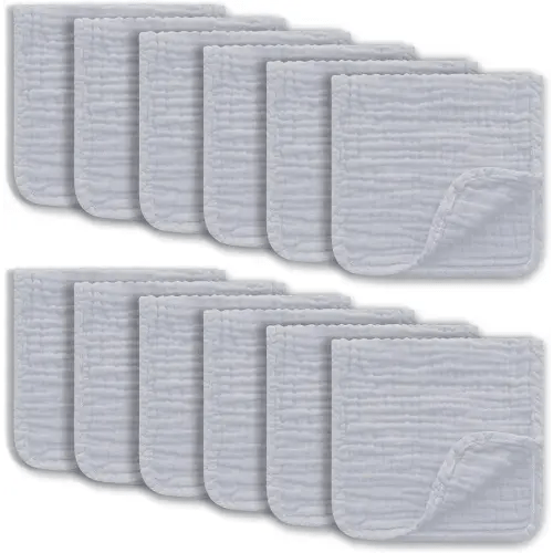 Muslin Burp Cloths Large 100% Cotton Hand Washcloths for Boys & Girls, Baby Essentials Extra Absorbent and Soft Burping Rags for Newborn Registry (Slate, 12-Pack, 20" X10")