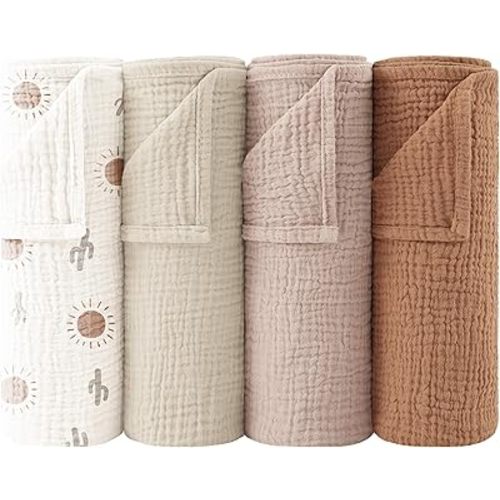 Bearmoss Muslin Baby Washcloths 100% Cotton Bath Wash Cloth Large Ultra-Absorbent Burp Cloth Soft Face Towel for Newborn Baby Boy and Girl, 23x23inch 4 Pack (Sunshine)