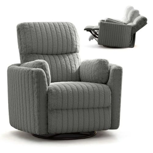 KERDOM Electric Recliner Chair, Swivel Rocker Recliner Chair with USB Ports, Oversized Electric Chairs For Living Room, Gray