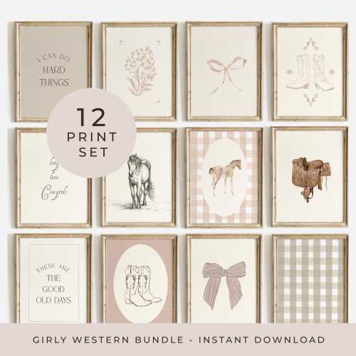 Pink Western Poster Set Pink Cowgirls Print Western Decor Bundle Girls Bedroom Decor Baby Girl Nursery Print Pink Horse Toddler Room Prints
