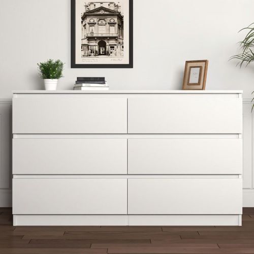 Resenkos Modern Mid Century 6 Drawer Wide Dressers Chests for Bedroom, Chest of Drawer Organizer