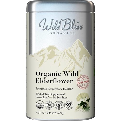 Wild Bliss Organic Elderflower Tea – Immune and Respiratory Support - Caffeine Free Loose Leaf Elder Flowers - 2.11 Ounces - 24 Servings