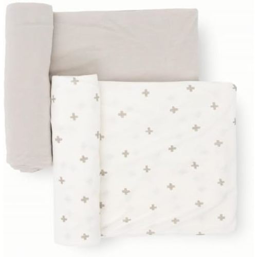 Little Unicorn Large Stretch Knit Swaddle Blanket 2 Pack| Super Soft with Optimal Stretch for swaddling | Giftable Set (Grey Cross)